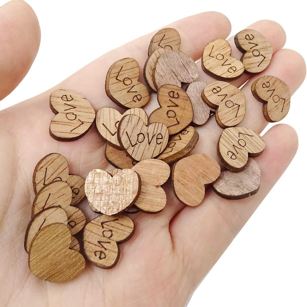 100/200pcs Rustic Wooden Love Heart Shaped Wooden Heart Confetti Engraved Love Hearts Wedding Table Scatter Decoration Crafts