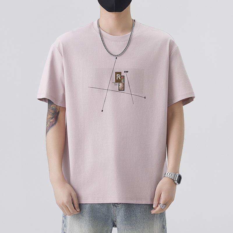 Spring and Summer Short-sleeved Men's Printed and Embroidered Pattern for Youth Round Neck T-shirt Men's Casual Korean Version