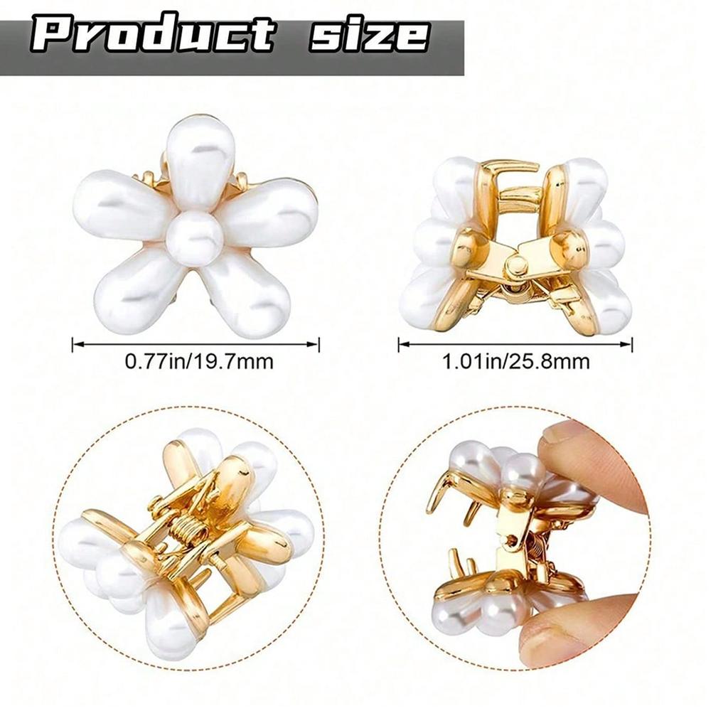 2~10Pcs Small Mini Pearl Claw Clips with Flower Design, Sweet Artificial Bangs Clips Decorative Hair Accessories for Women Girls