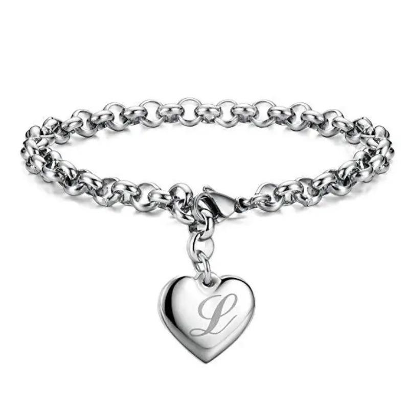 925 Sterlingsilber edles Herz 26 Buchstaben Kettenarmbänder für Frauen Mode Party Hochzeit Schmuck Geschenke