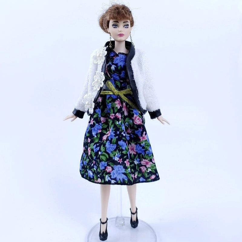 Elegant Coat & Countryside Floral Dress For Barbie Doll Outfits Handmade Clothes Set for 1/6 Doll Accessories Kids Toy