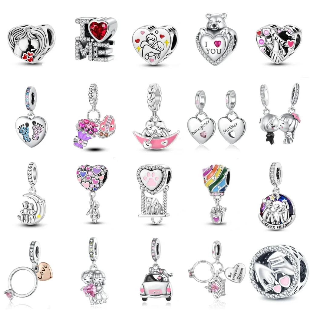 925 Silver Romantic Love Story Charm Pendant for DIY Bracelet Couple Engagement Jewelry Gifts for Her