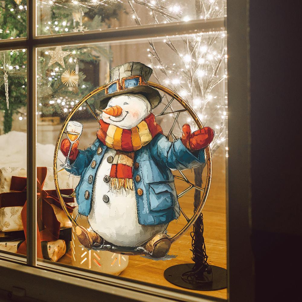 Creative Snowman with A Wine Glass Home Decoration Glass Door and Window Anti-static Window Stickers
