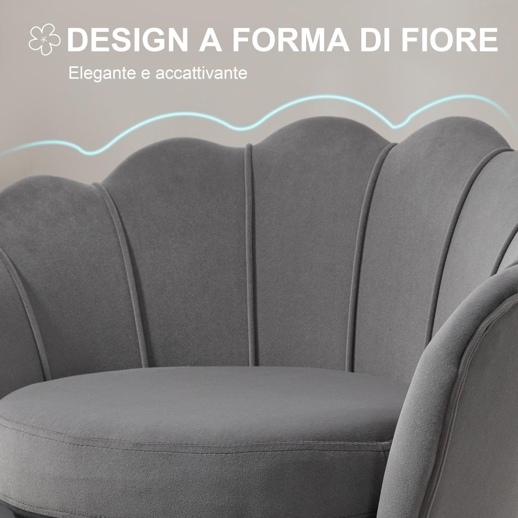 Shell Armchair, Vintage Armchair, Bedroom and Living Room Armchair, Elegant Design, with High Backrest, 76x67x74cm, Grey