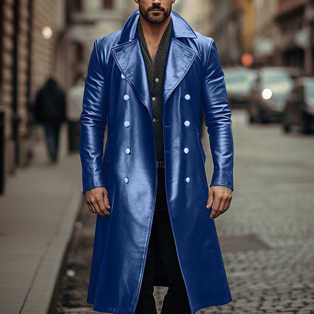 Men's Plus Size Double-Breasted Leather Trench Coat - German Military Style for Autumn/Winter