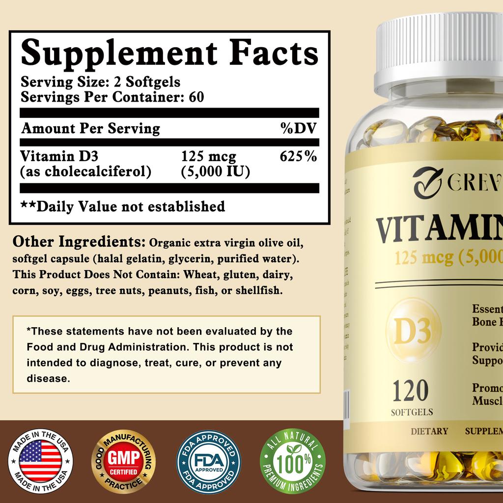 Kapseln mit hohem Gehalt an Vitamin D3, unterstützen die Knochengesundheit, stärken das Immunsystem und sind leicht absorbierbar.