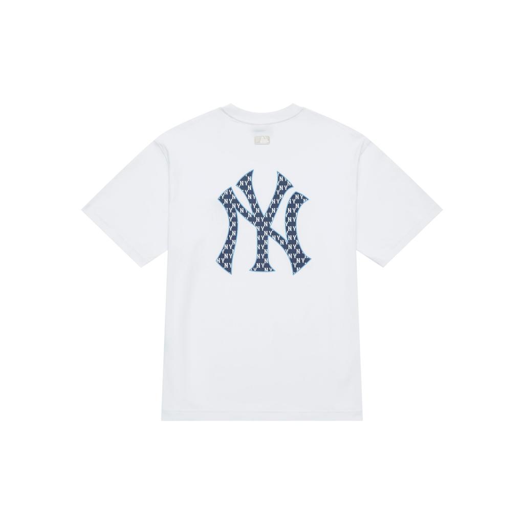 MLB Monogram Vintage New York Yankees Logo Casual Short Sleeve T-Shirt Unisex Tops Ivory 3ATSM0343-50IVS