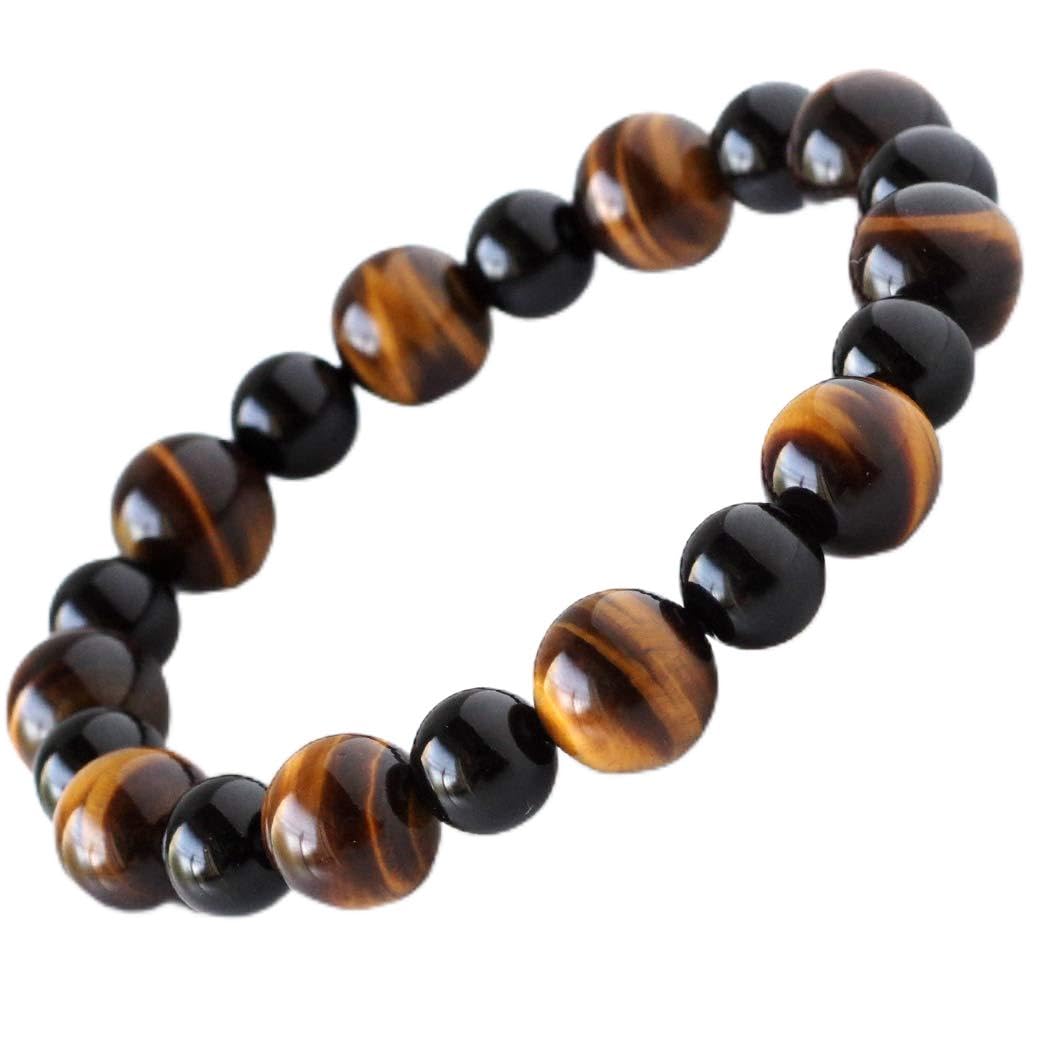 

Power Stone Natural Stone Bracelet AAA Tiger Eye Onyx Accessory Inner Diameter [GOLD STONE] Men s Approx. 17.5cm чорний