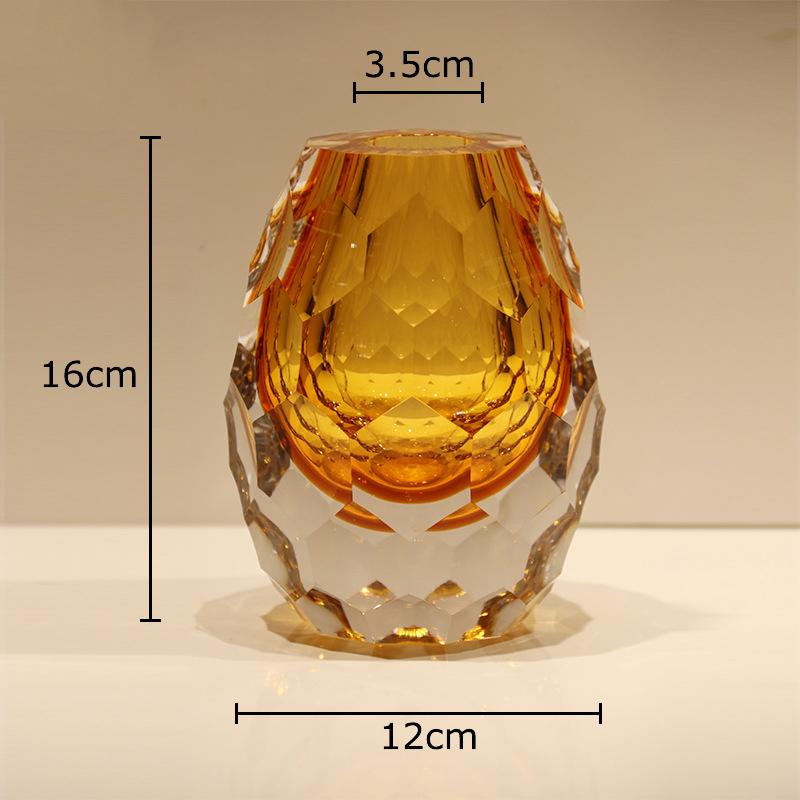 Diamond-cut Facets Glass Vase Brilliant Colors Flowers Pots Desk Decoration Flower Arrangement Floral Vases Room Aesthetic Decor