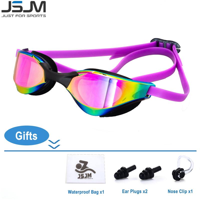 

JSJM взрослые профессиональные противотуманные очки для плавания HD с защитой от ультрафиолета, мужские и женские регулируемые силиконовые очки для плавания фиолетовый