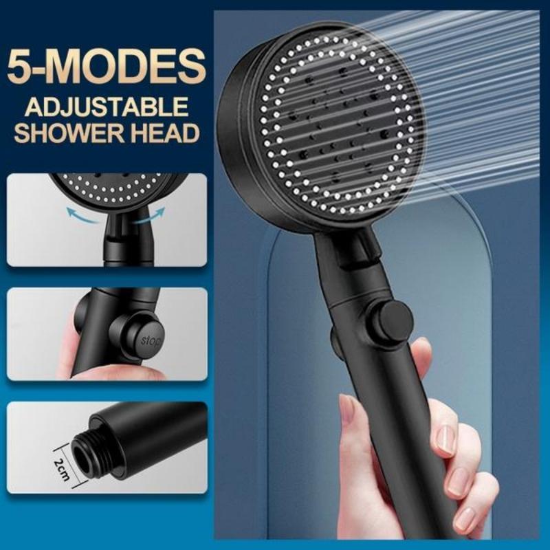 Black Shower Head High Pressure Shower 5 Mode Adjustable Water Saving Shower One-key Stop Water Eco Shower Bathroom Accessories