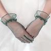 Fashion Ultra Thin Transparent Gauze Lace Full Finger Gloves Short Tulle Women Wedding Mesh Elastic Wrist Black