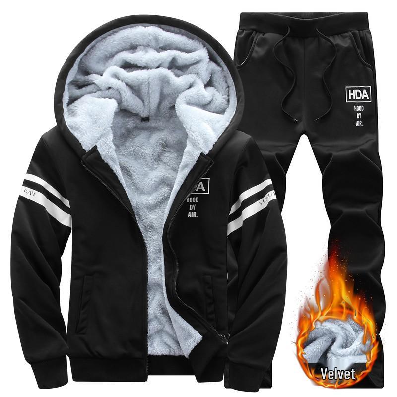 Herren Sportlich Lässig Fleecefutter Zweiteiliges Set, Langarm, M-8XL, 2025 Herbst/Winter Kollektion