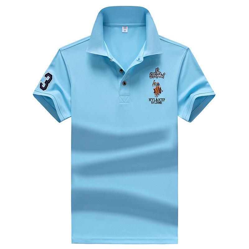 Men's Slim Fit Summer Polo Shirt - Solid Color, Short Sleeve, Embroidered Design