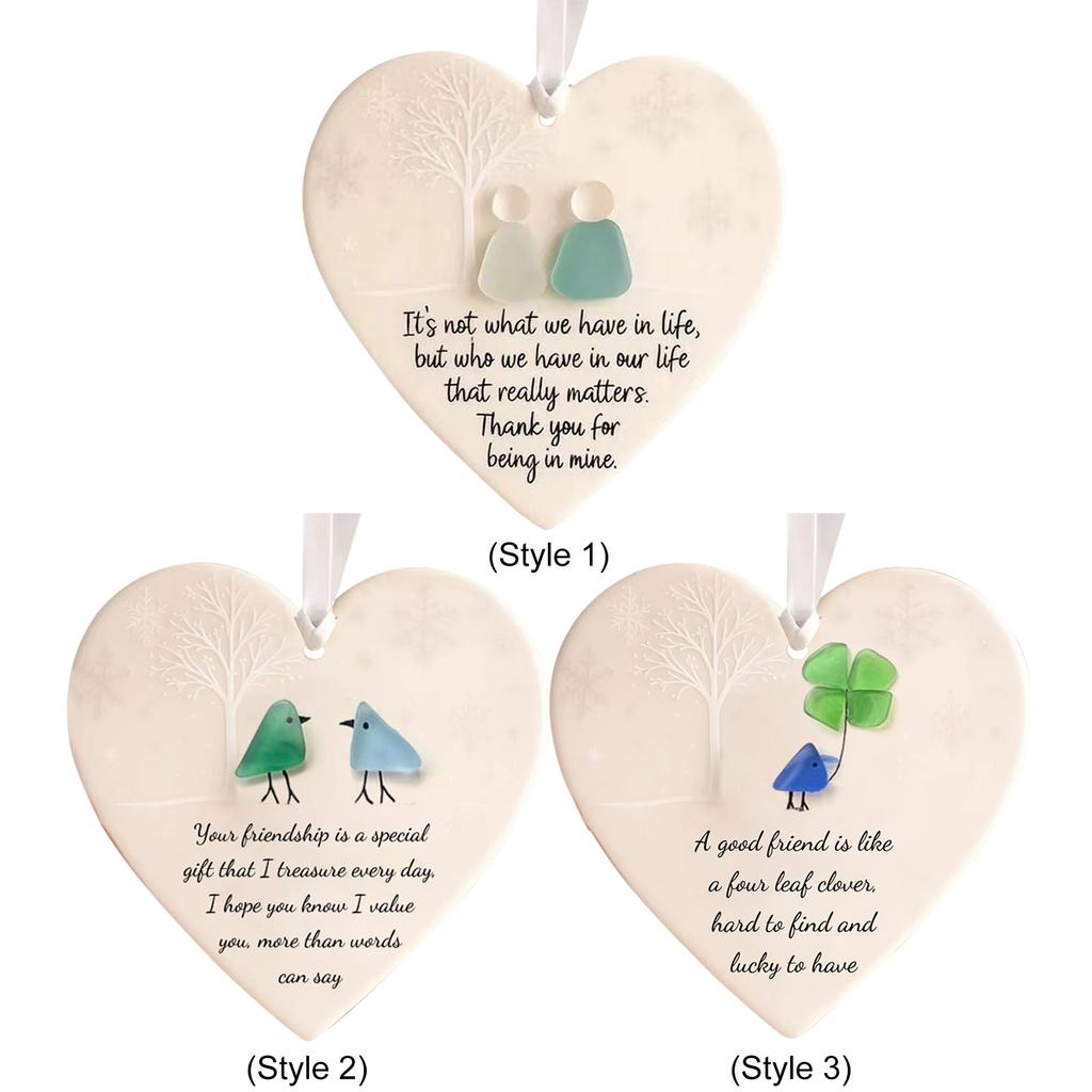 Christmas Heart Sea Glass Keepsake Pendant Friendship Ornament Friendship Decor for Best Friends Gift