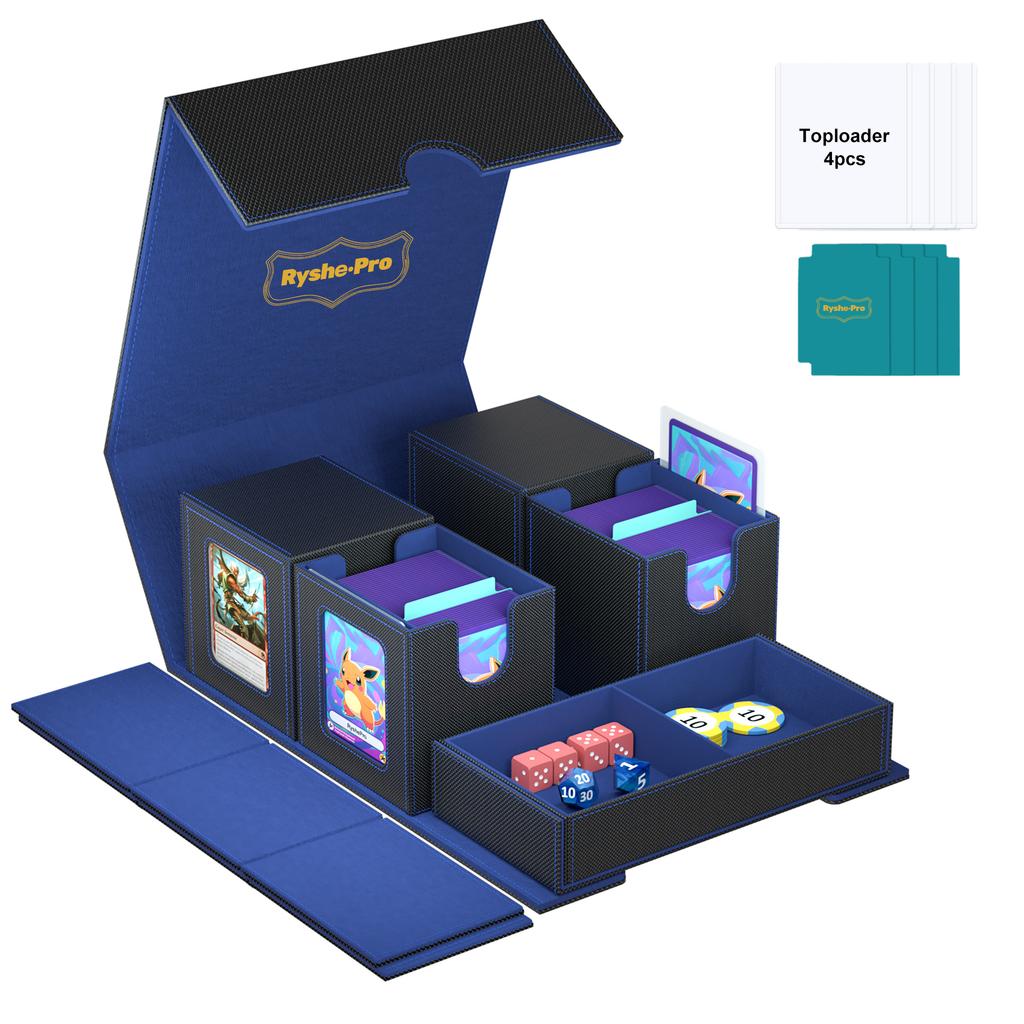5 in 1 Trading Card Storage Deck Box for MTG TCG PKM 4 Deck Cases with Covers and Divided Dice Tray with Dividers and Toploaders