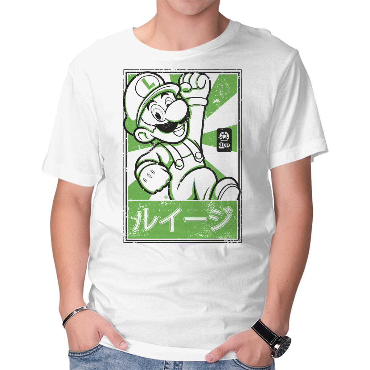Unisex Crew Neck T-Shirt Luigi Japan Graphic Short Sleeve Casual Tee L