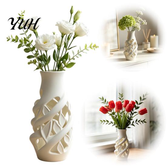 Decorative Home Accents for Office 3D Printed White Hollow Vase, Modern Abstract Art Flower Pot Artistic Table Centerpiece Bedroom Living Room