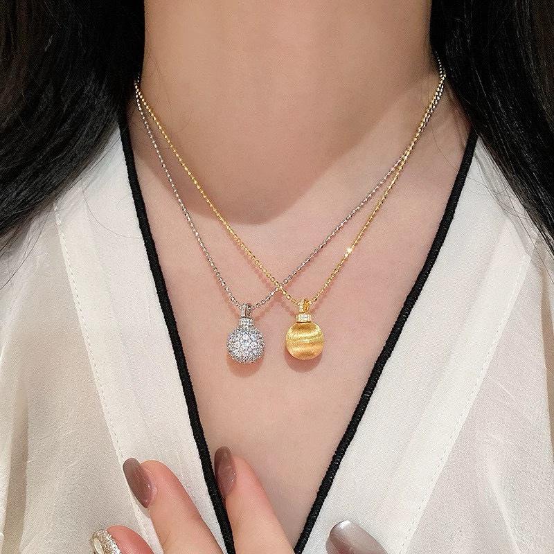 New Vintage 100% Pure 925 Sterling Silver Pendant Aaa Zircconia Frosted Round Ball Necklaces For Women Luxury Wedding Jewelry