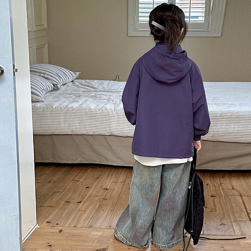 Girls' Sporty Hooded Windbreaker - Embroidered, Big Kids' Jacket for Autumn & Spring