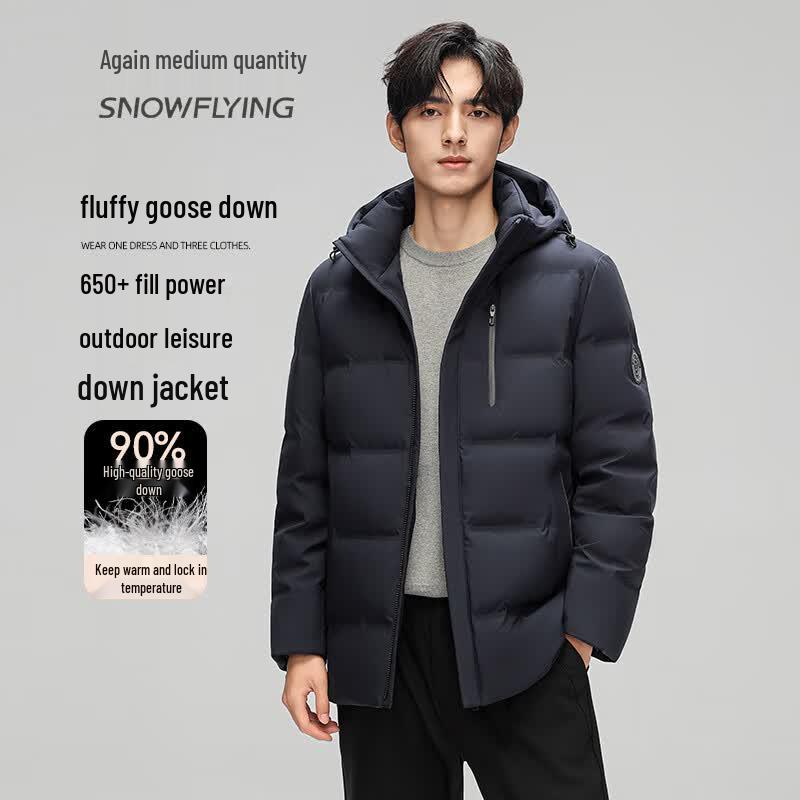 SNOWFLYING Men s Casual Hooded Goose Down Jacket L