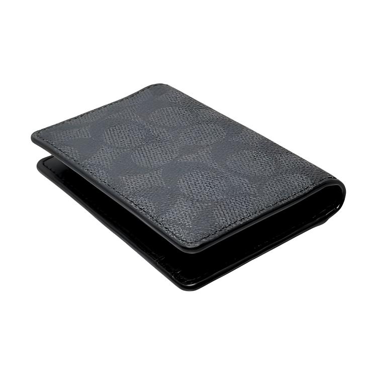 Coach Logo Print Double Fold Design Coated Canvas Card Holder Men Accessories Charcoal Black CW367-MI5