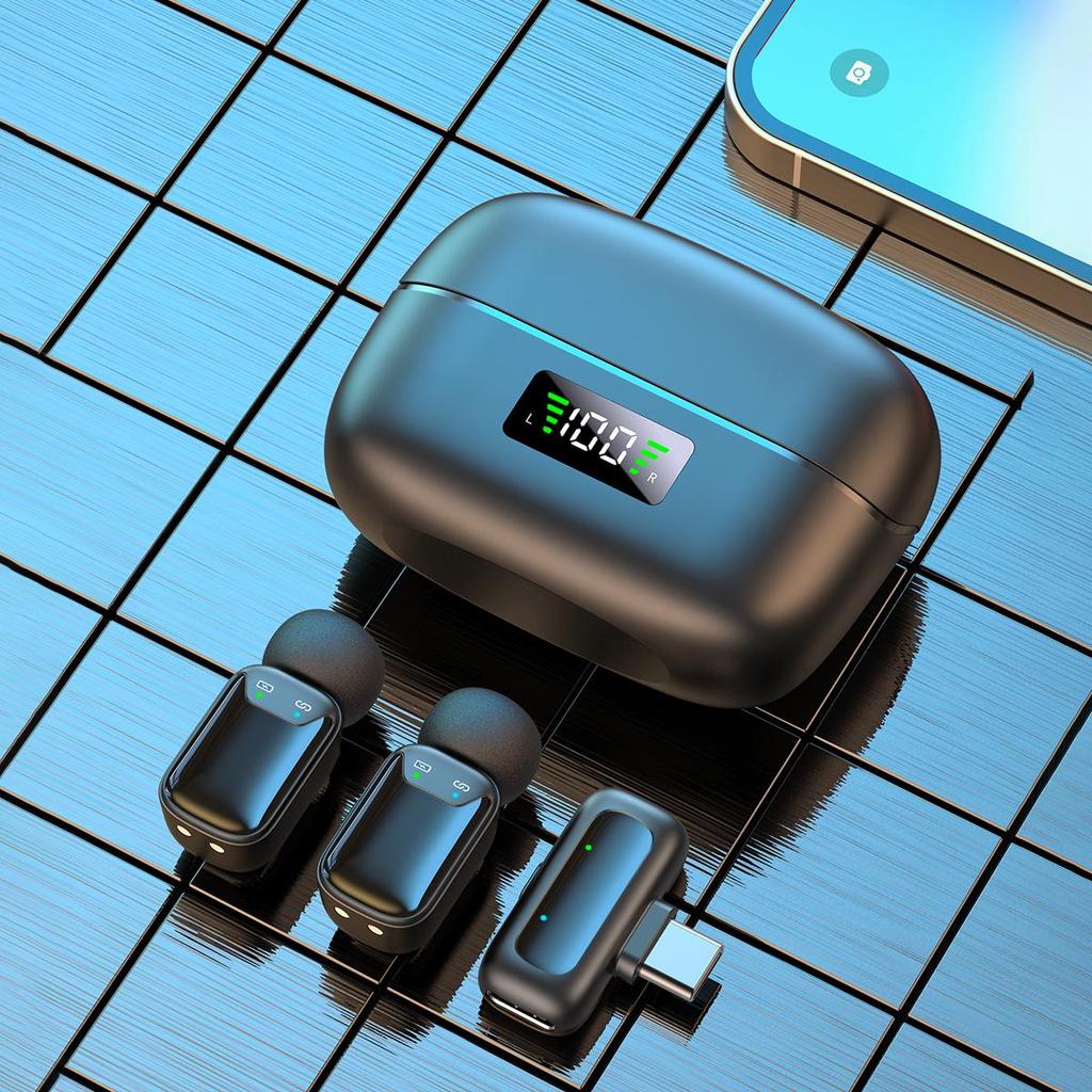 2025 Mini Wireless Clip-On Microphone with Digital Display and Charging Compartment for Invisible Live Broadcast and Recording