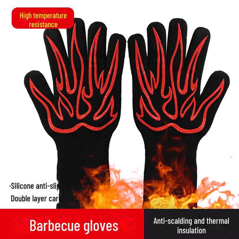 Thickened Aramid BBQ Gloves - 500°F Flame Retardant & Insulated, EN407 Certified, Customizable Anti-Scalding Protection