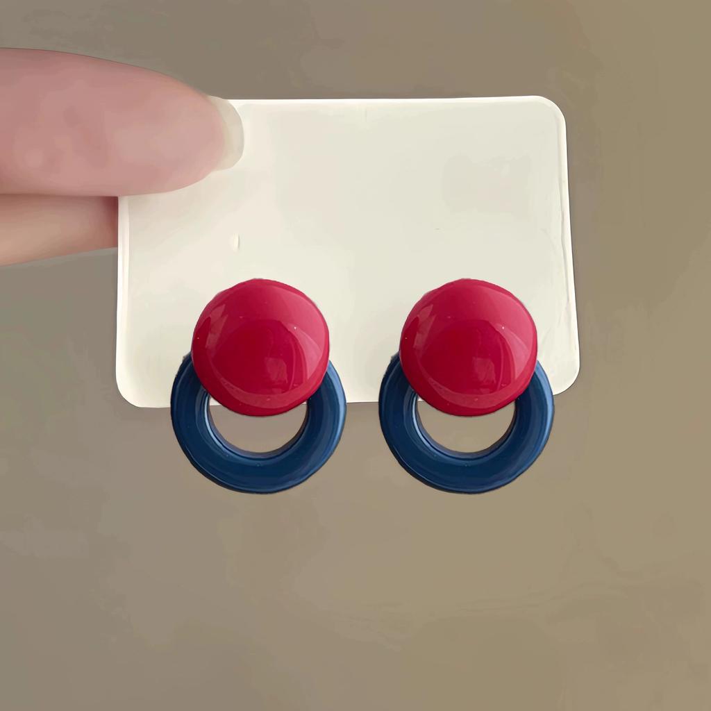 French Style Y2k Candy Color Round Circle Stud Color-blocking for Women Design Resin Geometric Vacation Style Earrings Jewelry
