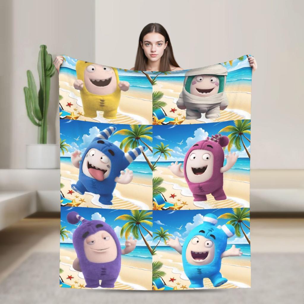 O-Oddboded kreslená flanelová deka Super měkká přehozová deka do ložnice Dekorativní novinka Přehoz na postel Potah na pohovku/postel