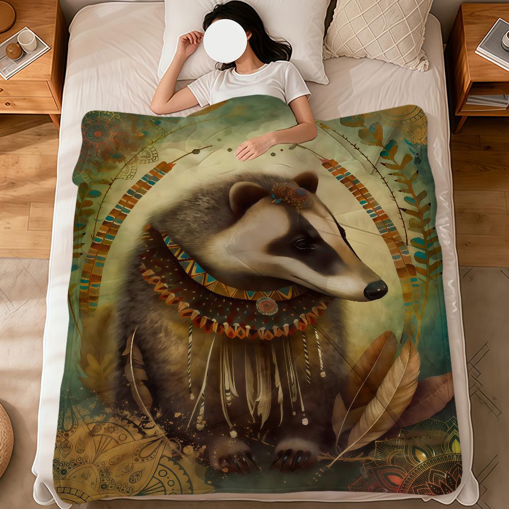 Vintage art animals fox crane flowers soft warm plush blanket dormitory sofa living room pet hogar bedroom gift nap home Flannel