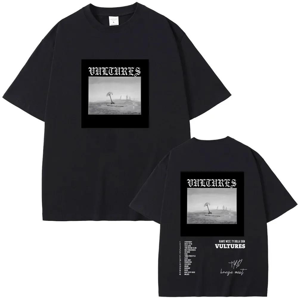 Raper Kanye West Nowy Album Muzyczny Vultures Graficzne Koszulki Męskie Damskie Hip Hop Moda Uliczna Luźne Koszulki Bawełniane Topy