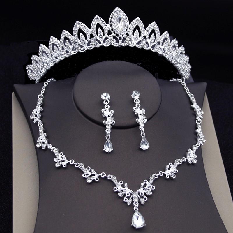 Luxury Princess Bridal Jewelry Sets for Girls Tiaras Crown Dangle Earrings Choker Necklace Wedding Jewelry Set