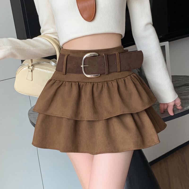 Air Layer Suede Plush High Waist Petite Slimming A-Line Skirt - 2025 Autumn/Winter Collection