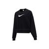 Sportswear Swoosh Logo Embroidered Loose Knit Cropped Pullover Sweatshirt Women Tops Black DO7212-010