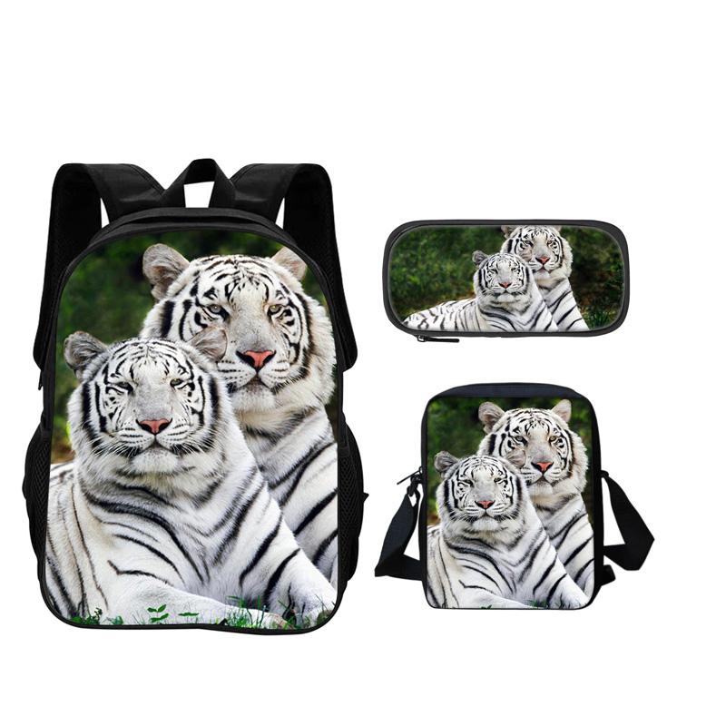 Top selling tiger backpack pencil case crossbody bag 3pcs set trendy animal print best gift for boys or girls on school birthday