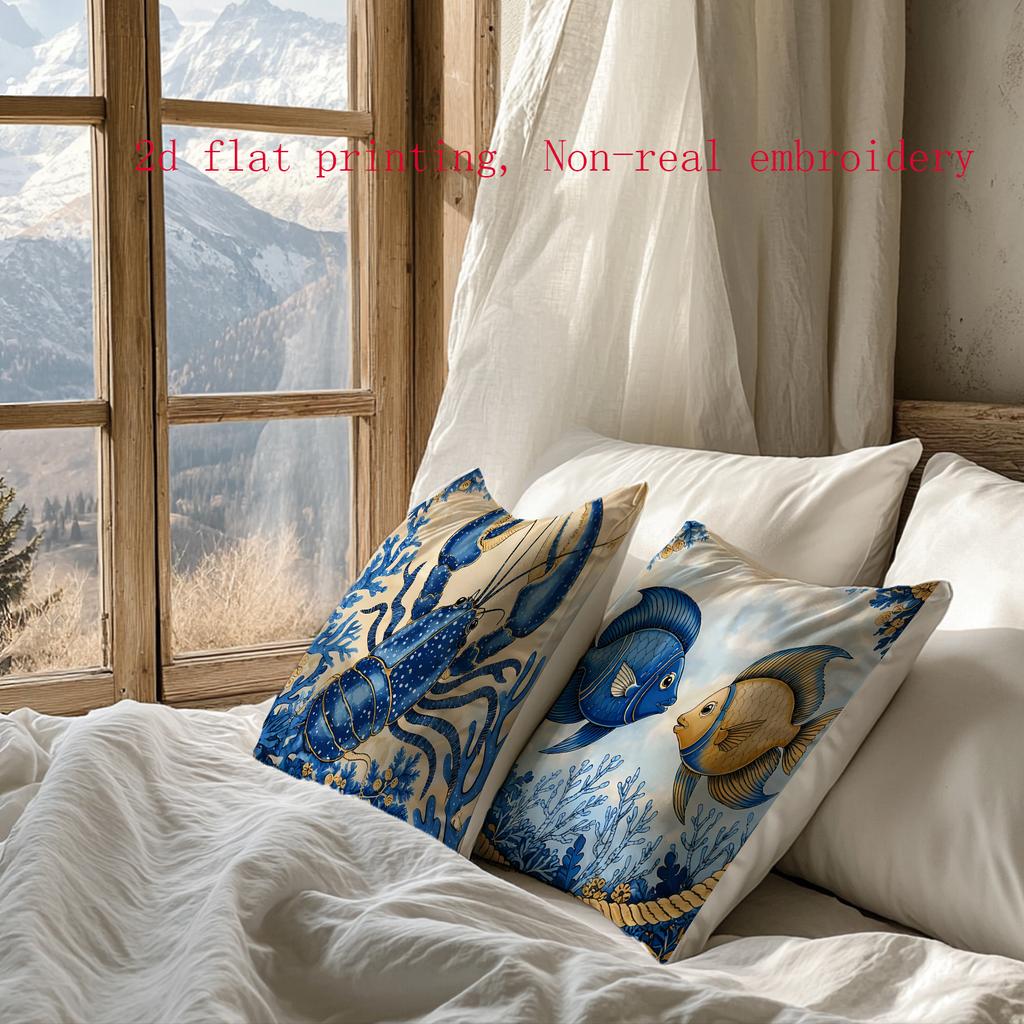 1/4pcs Nautical Coastal Throw Pillow Covers Ocean Marine Life Decorative Pillow Cases for Home Living Room Bedroom Outdoor