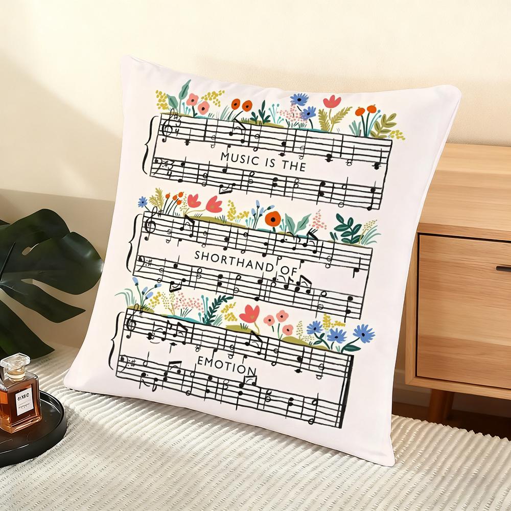 Sheet Music Design Cushion Cover Soft Short Plush Pillow Cover Smooth Cozy Texture Aesthetic Cushion Case Home Decor