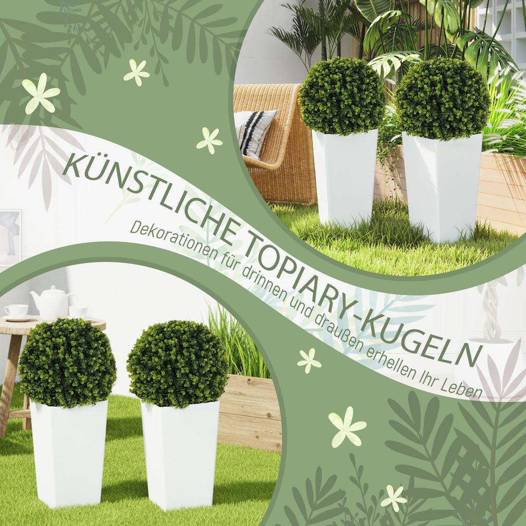 Set of 2 Artificial Eucalyptus Balls, 65 cm Artificial Plant with UV Protection, 330 Leaves in Pot, Green