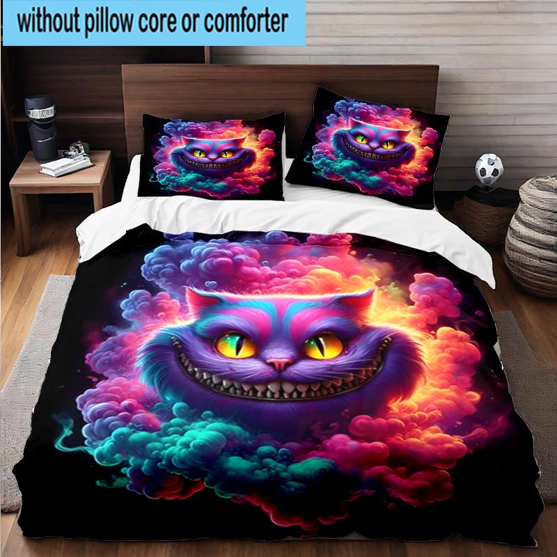 3PCS WonderlCat Fantasy Bedding Set,Including 1pc Duvet Cover And 2pcs Pillowcases Perfect for Bedroom, Dormitory, Fan Christmas Gift