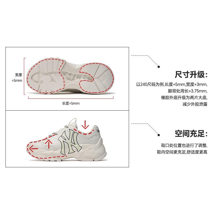 New MLB Big Ball Chunky Low Top Chunky Sneakers Unisex Ivory White 3ASHC104N-50IVS