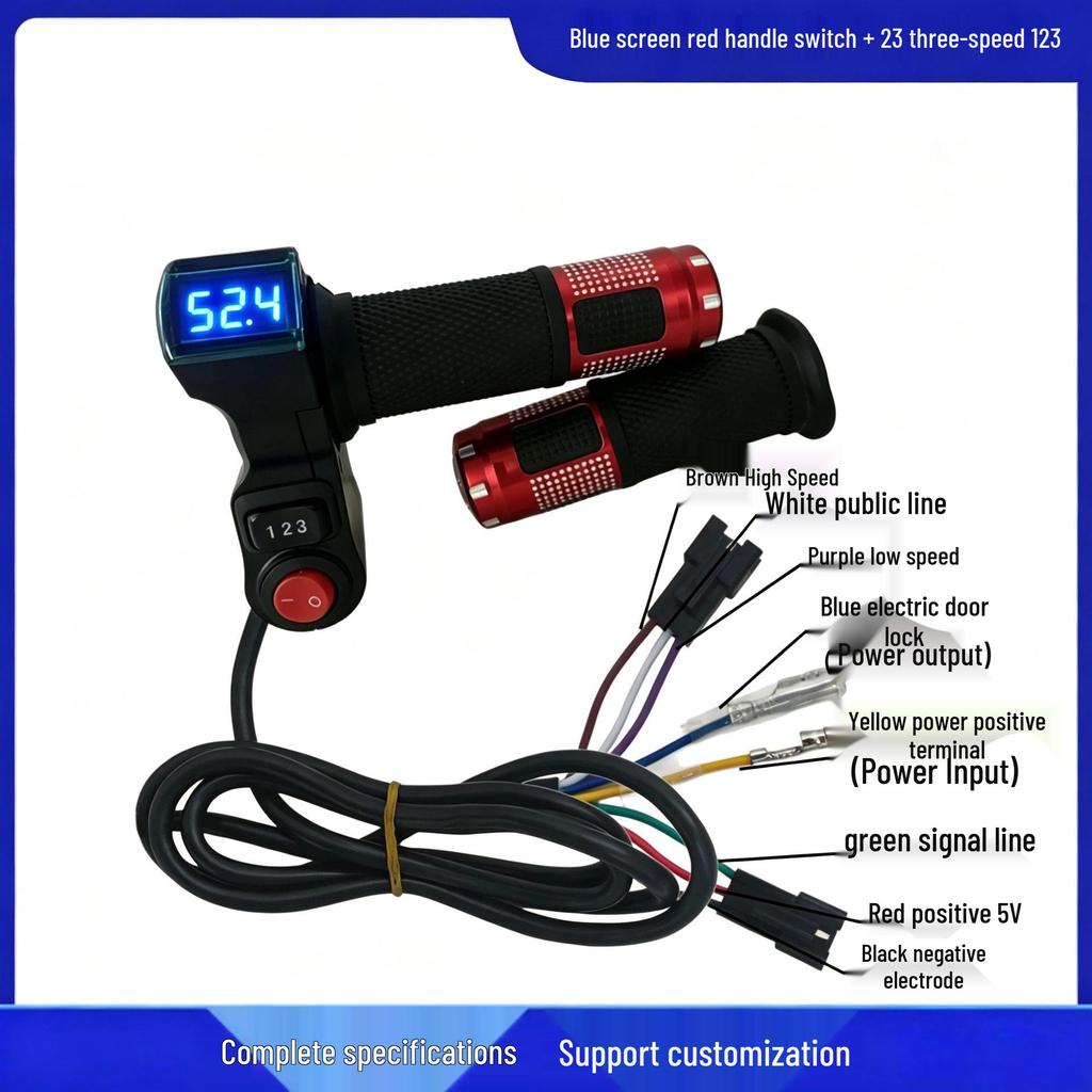 Blue Screen Electric Scooter Throttle Grip with Voltage Display & 3-Speed Control