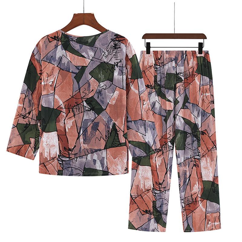 Women's Spring and Summer Comfortable Lightweight Homewear Set of Middle-aged and Elderly Long-sleeved Tops + Trousers Two-piece Set