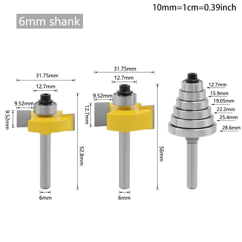 Durable 1/4" Shank 6mm Shank Grooving Milling Cutter with 7 Bearings Woodworking Anti-high Temperature Industry Tools