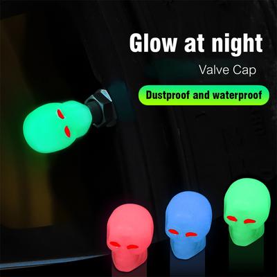 Skull Tire Luminous Valves Cap Night Glowing Tyre Nozzle Cover Universal Auto Truck Motorcycles Bike Fluorescent Valve Stem Caps