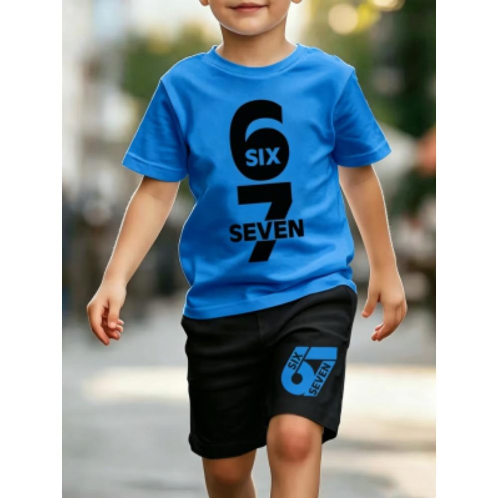 Personalized Funny 67 Number Printed Men's T-shirt and Shorts 2 Piece Set Summer Home Outdoor Casual Outfit for Men's and Women's T-shirt Sports Set