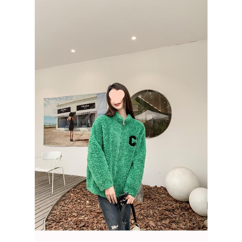 White coat women's autumn and winter new loose and versatile casual coral fleece stand-up collar zipper thickened fleece top