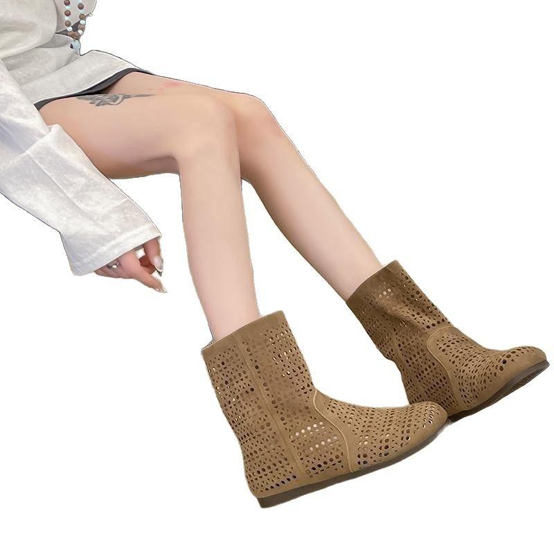 High-top hollow round head flat single shoes female agent foreign trade large size hollow square lady live broadcast