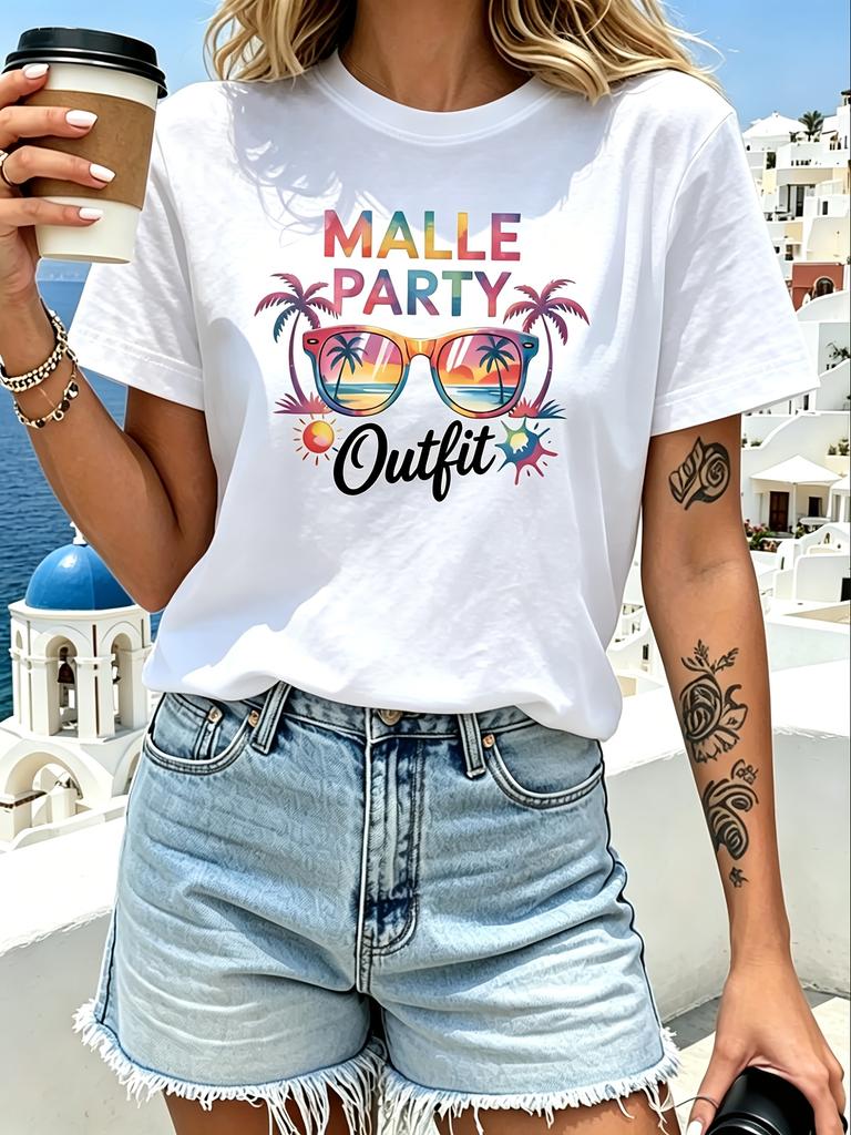 Malle Party Outfit Mallorca Vacation Graphic Print Short Sve Crew Neck Casual Top For Summer And Unisex All TShirt