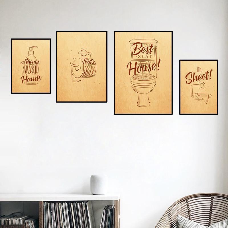 Zitat Bild Toilette Badezimmer Wanddekoration Leinwand Malerei Pinsel Leinwand Kunst Poster Mode Schwarz Weiß Waschraum Drucke HD2893